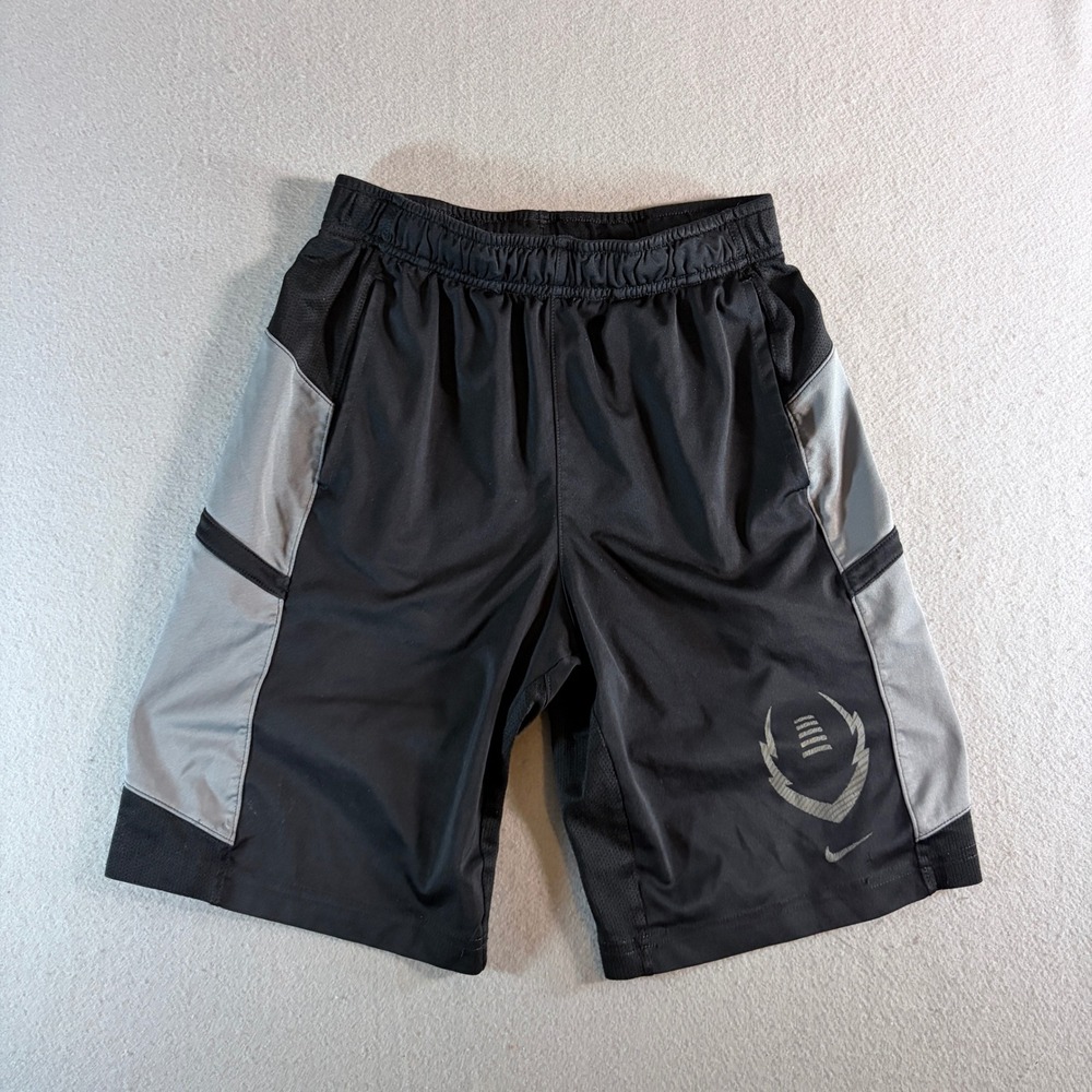 Nike Boys Dri-FIT Athletic Shorts Black Gray Football Graphic Size Medium